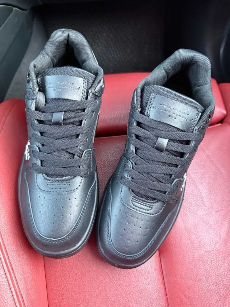 (БЕЗ ПЕРЕДОПЛАТИ) Off-White "Out Of Office" All Black офф вайт аут оф оффіс повністю чорні шкіряні кросівки з фірмовою стрілкою та тисненим логотипом — фото 4
