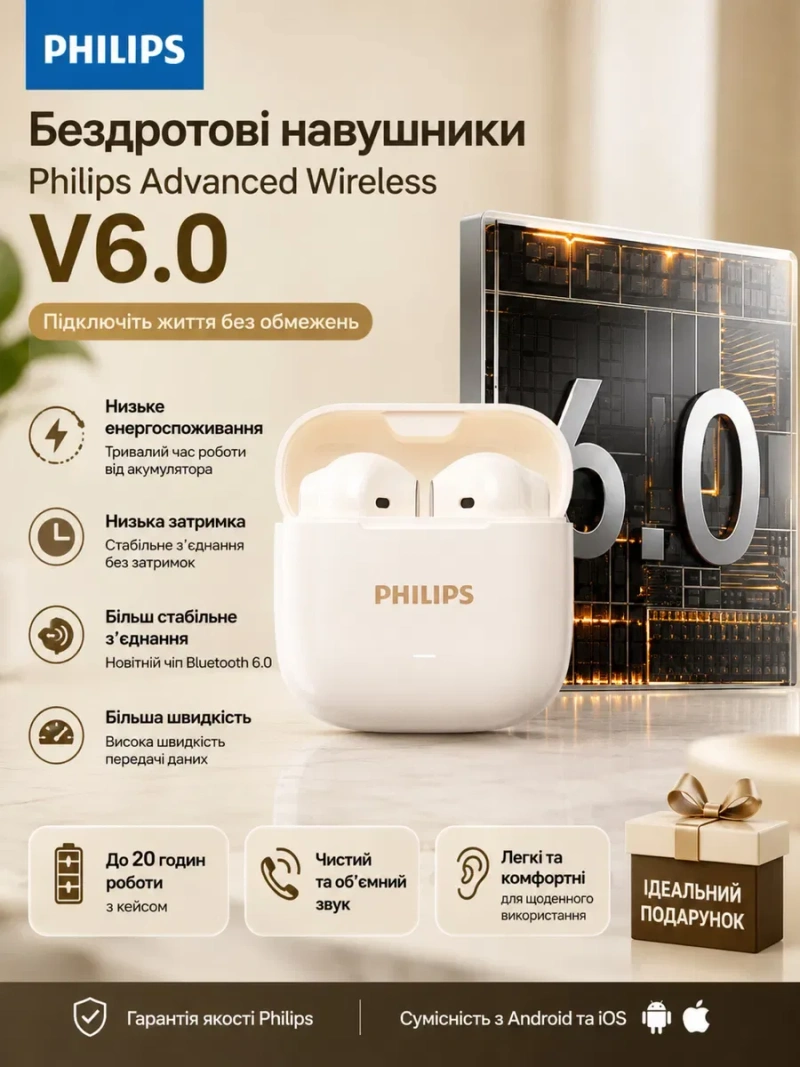 Бездротові навушники Philips TAT1420 Bluetooth 6.0 | До 20 годин роботи | — фото 4