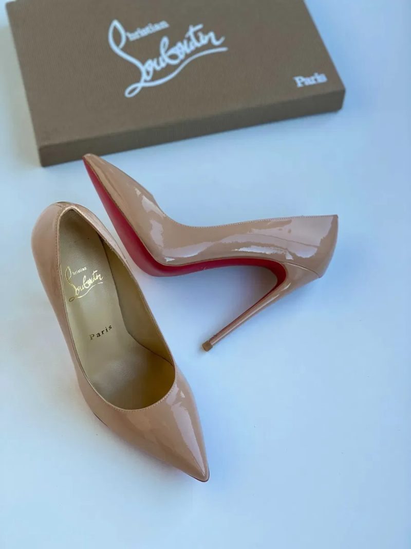 Бежевые туфли лодочки Лабутены Louboutin So Kate 10 12 см туфлі бежеві — фото 2
