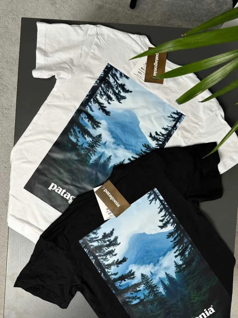 BIG Logo • Новая Футболка PATAGONIA • Чорна / Біла • Патагония Forest • XS-XXL