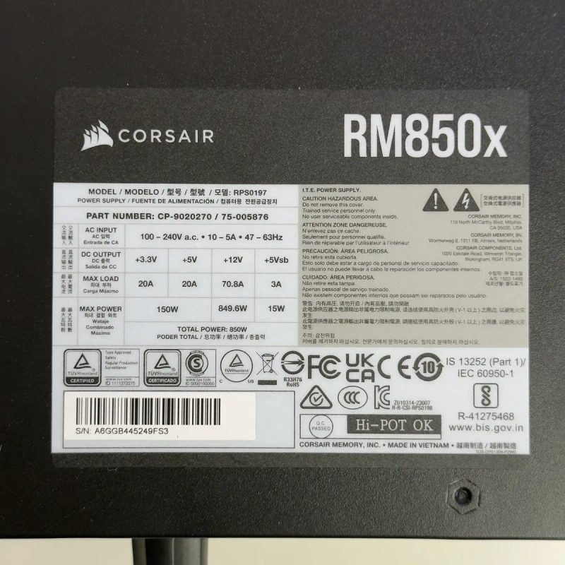 Блок живлення Corsair RM850x (2024, ATX 3.1) — OpenBox, повний комплект кабелів — фото 4