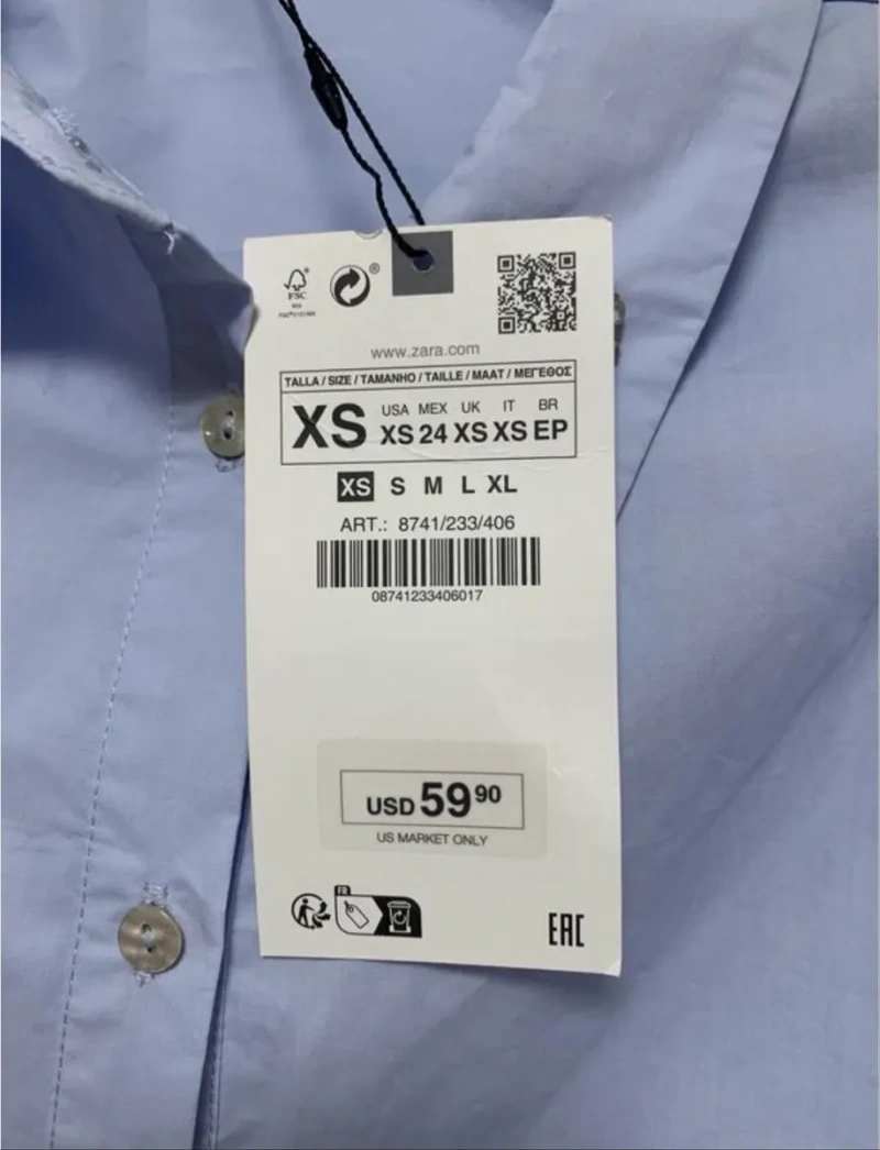 Блуза сорочка ZARA блакитного кольору — фото 2