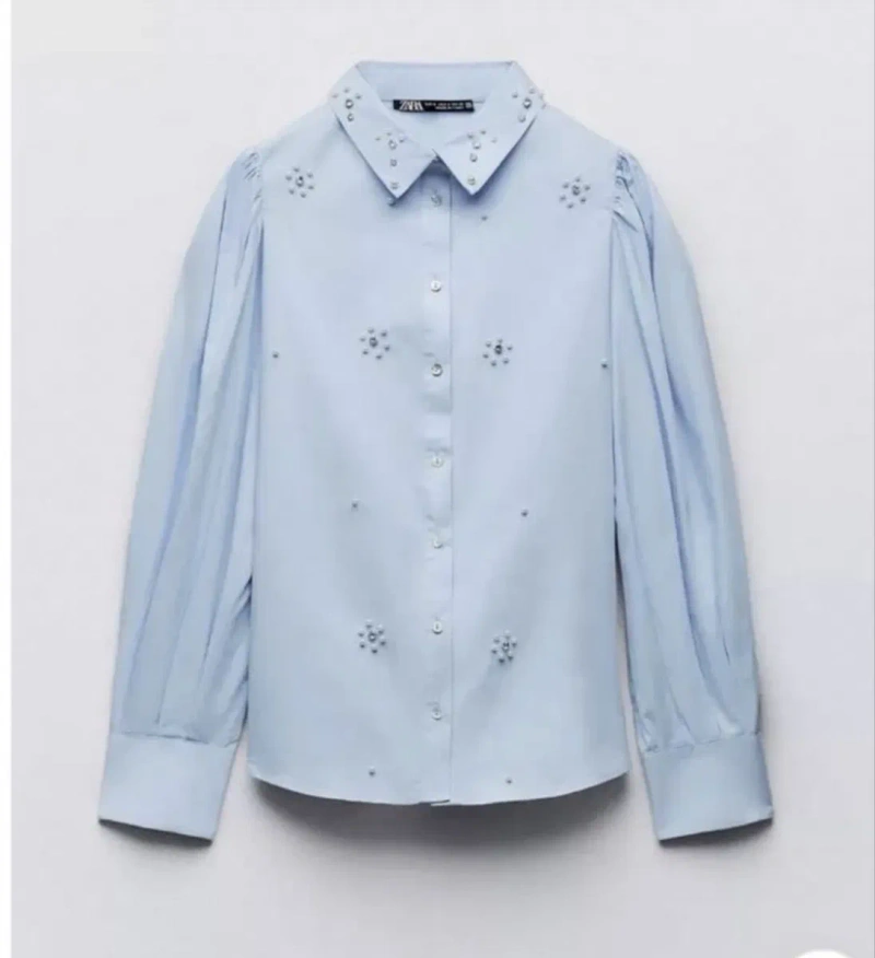 Блуза сорочка ZARA блакитного кольору — фото 8
