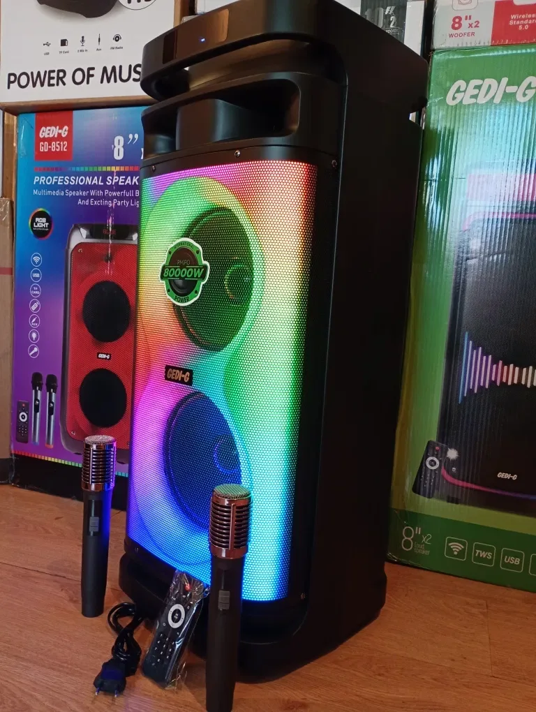 Блютуз караоке акустика Gedi-58(SD,USB,FM) пультДУ, 2микрофона — фото 2
