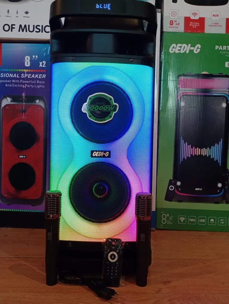 Блютуз караоке акустика Gedi-58(SD,USB,FM) пультДУ, 2микрофона — фото 3