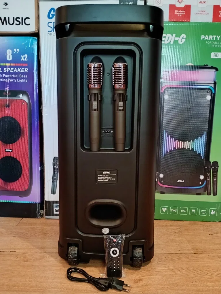 Блютуз караоке акустика Gedi-58(SD,USB,FM) пультДУ, 2микрофона — фото 4
