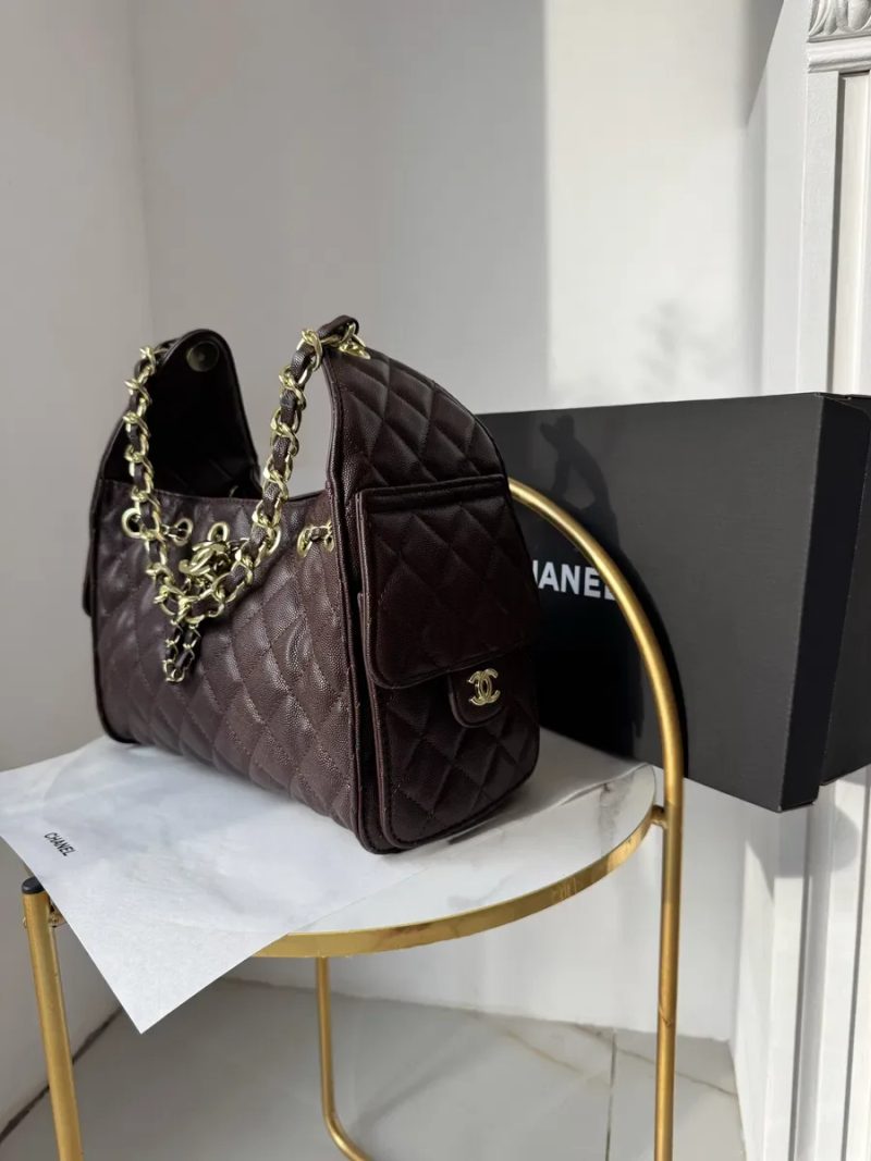 Chanel hobo lux 25 шоколад люкс якість пакування, живі фото,відео — фото 3
