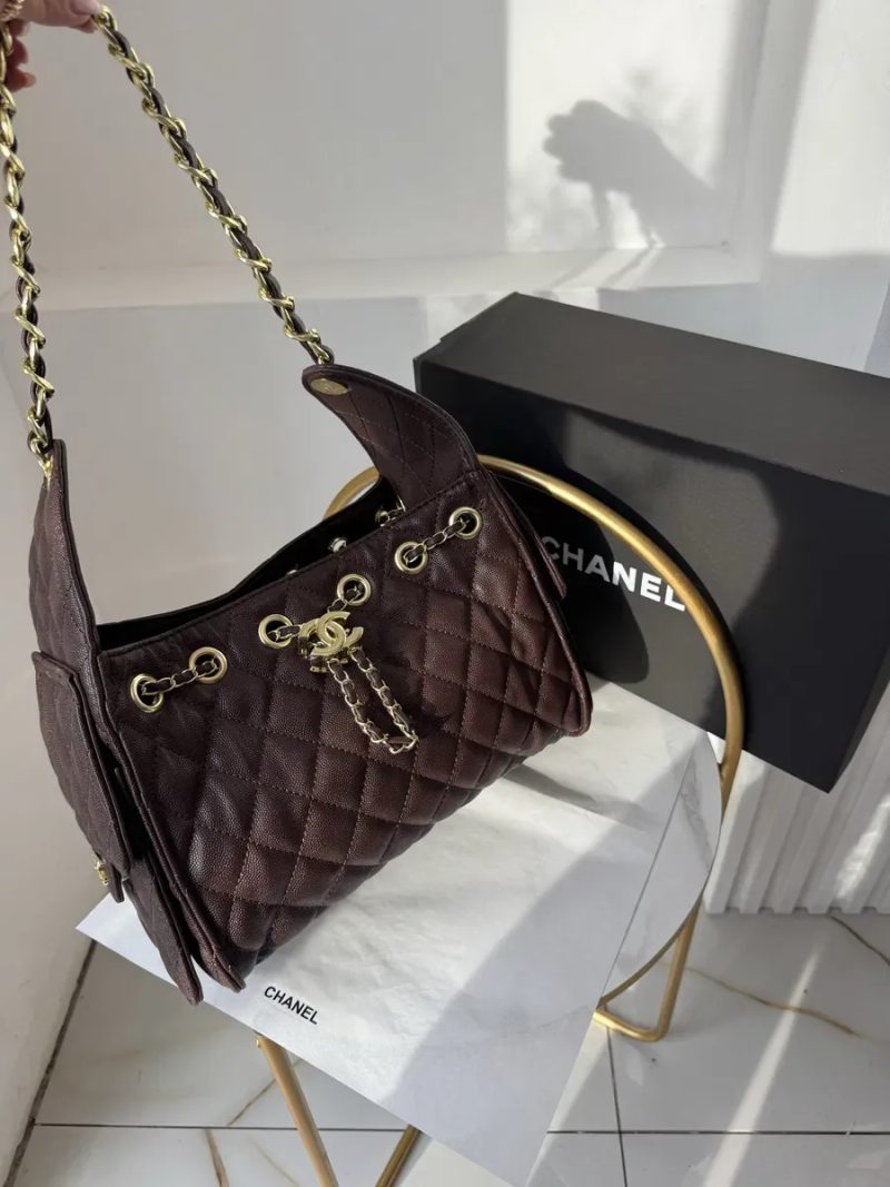 Chanel hobo lux 25 шоколад люкс якість пакування, живі фото,відео — фото 7
