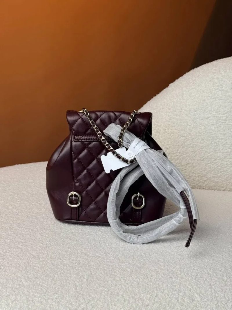 Chanel Mini Backpack Dark Burgundy Lambskin with Silver-Tone Meta / Chanel Mini Backpack / жіночий рюкзак / рюкзак Шанель — фото 2