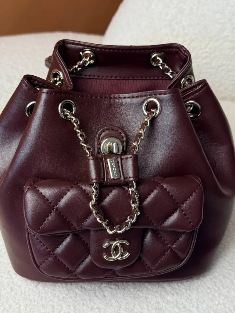 Chanel Mini Backpack Dark Burgundy Lambskin with Silver-Tone Meta / Chanel Mini Backpack / жіночий рюкзак / рюкзак Шанель — фото 3
