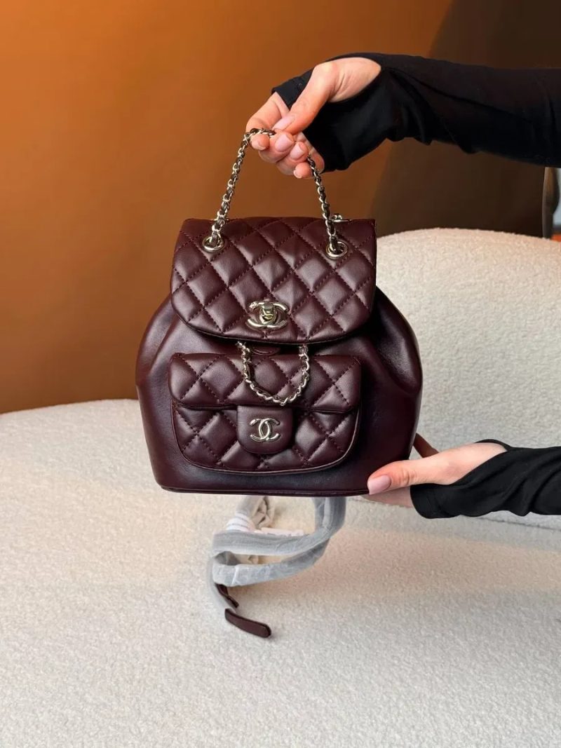 Chanel Mini Backpack Dark Burgundy Lambskin with Silver-Tone Meta / Chanel Mini Backpack / жіночий рюкзак / рюкзак Шанель — фото 4