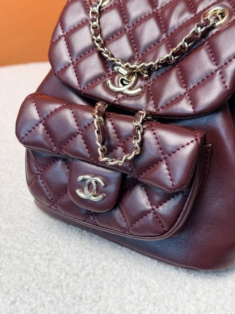 Chanel Mini Backpack Dark Burgundy Lambskin with Silver-Tone Meta / Chanel Mini Backpack / жіночий рюкзак / рюкзак Шанель — фото 7