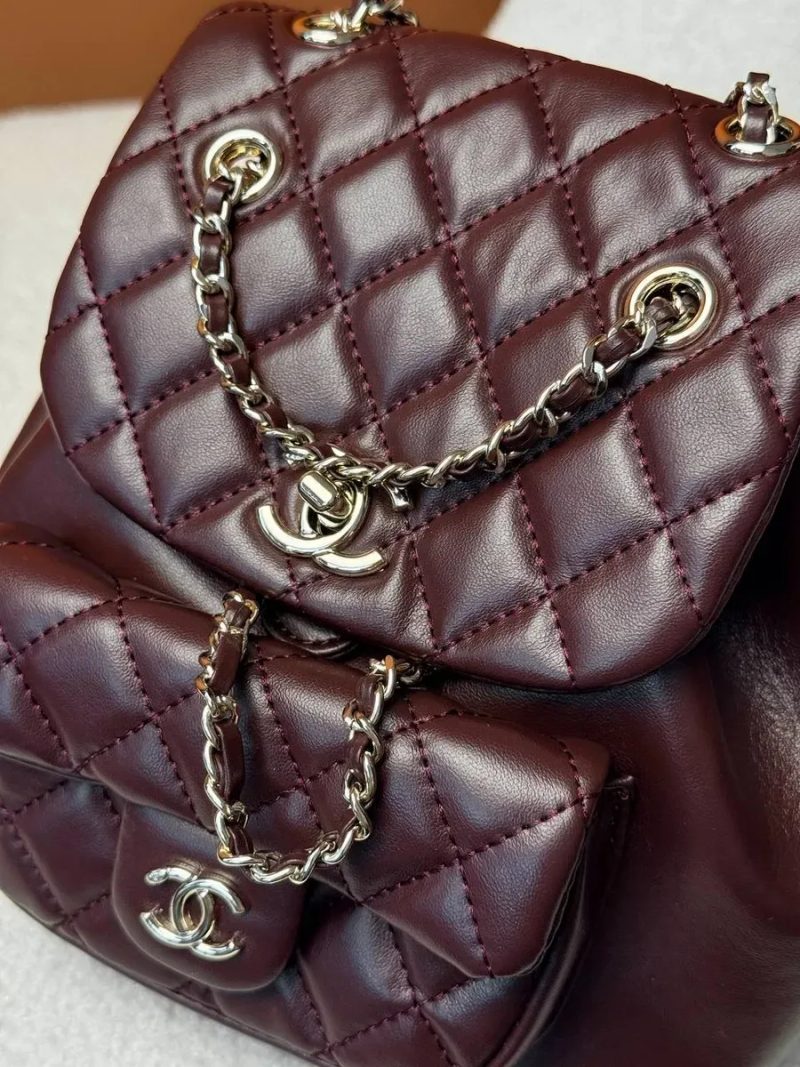Chanel Mini Backpack Dark Burgundy Lambskin with Silver-Tone Meta / Chanel Mini Backpack / жіночий рюкзак / рюкзак Шанель — фото 8
