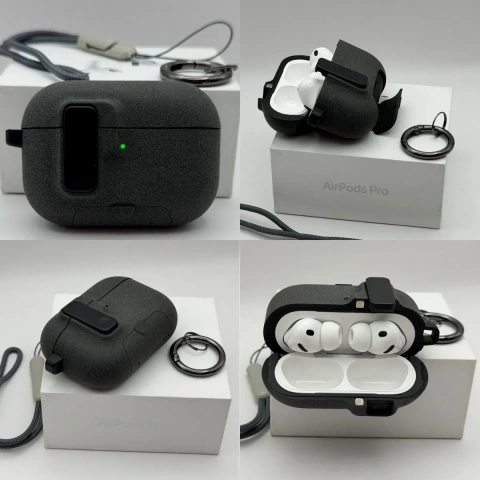Чехол на AirPods Pro 3 Grey, AirPods 4 Green, AirPods Pro 2, противоударный, максимальная защита от падения, открывается кнопкой
