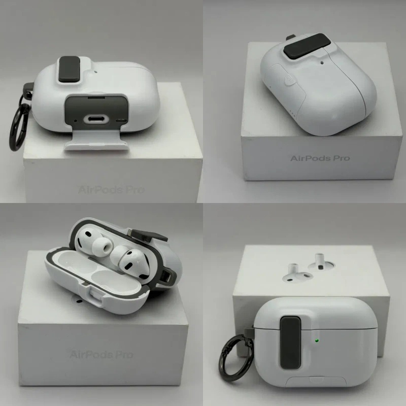 Чехол на AirPods Pro 3 Grey, AirPods 4 Green, AirPods Pro 2, противоударный, максимальная защита от падения, открывается кнопкой — фото 5