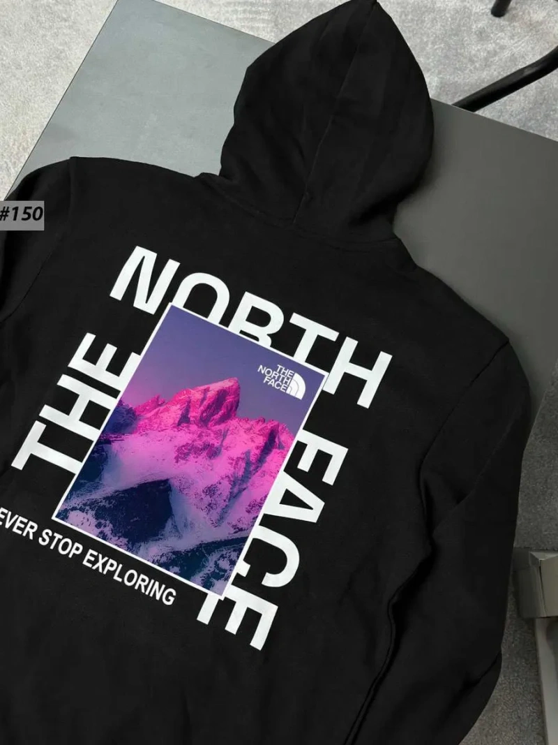 Черное Худи THE NORTH FACE PinkBox  — TNF Розовый Квадрат Большой Принт — Толстовка ТНФ — фото 7