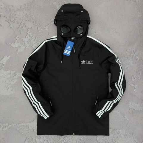 Чоловіча куртка-вітровка Adidas x C.P. Company з окулярами в капюшоні, чорна, розміри XS, S, M, L, XL, XXL