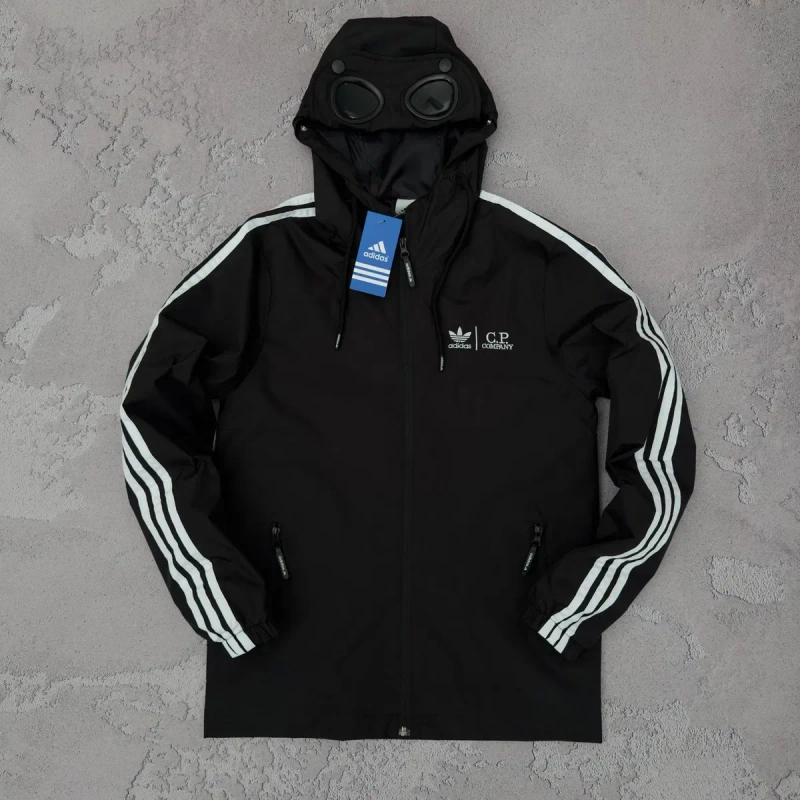Чоловіча куртка-вітровка Adidas x C.P. Company з окулярами в капюшоні, чорна, розміри XS, S, M, L, XL, XXL — фото 2