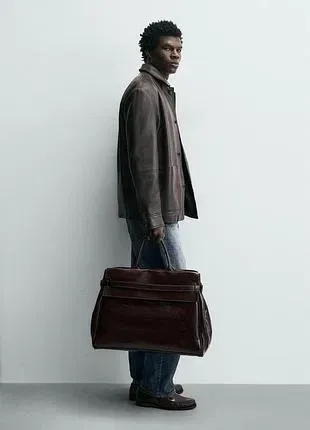 Чоловіча шкіряна куртка ZARA з кишенями — фото 3