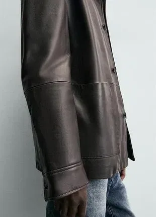 Чоловіча шкіряна куртка ZARA з кишенями — фото 4