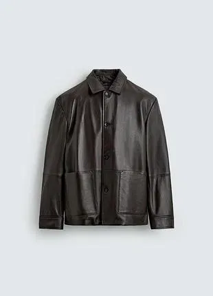Чоловіча шкіряна куртка ZARA з кишенями — фото 6