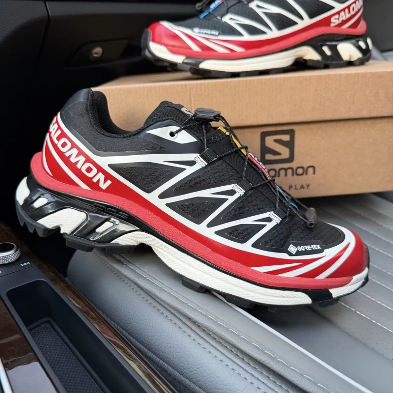 Чоловічі осіні зимові термо кросівки саломон вологостійкі  Salomon XT6 Gore Tex black red  premium — фото 3
