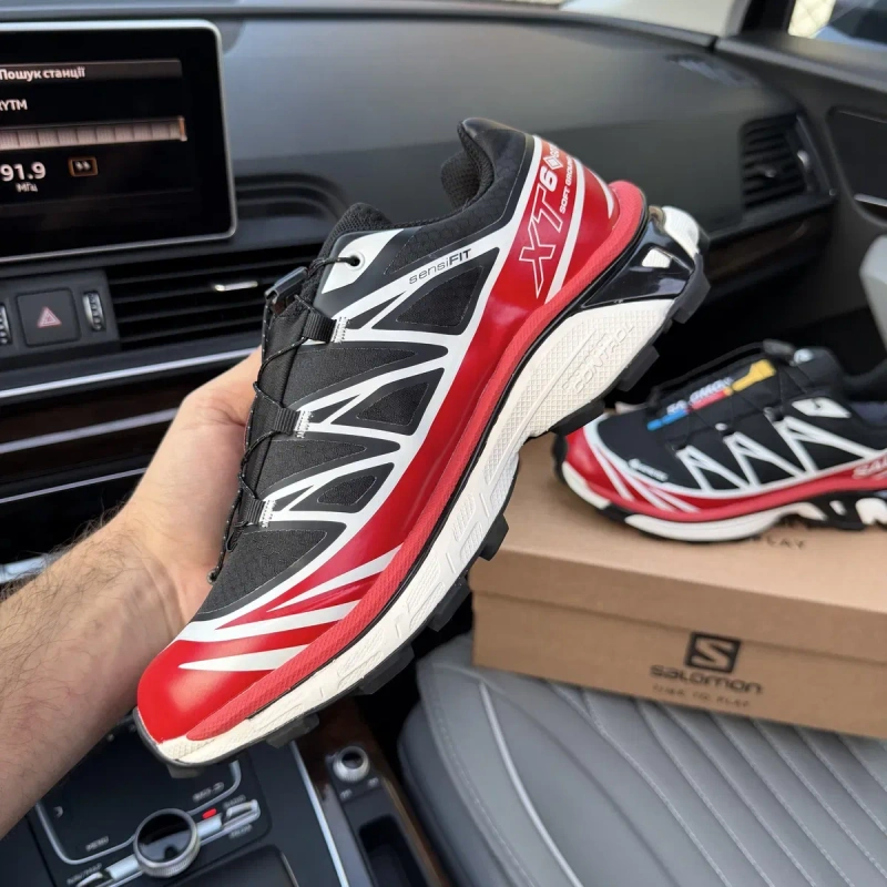 Чоловічі осіні зимові термо кросівки саломон вологостійкі  Salomon XT6 Gore Tex black red  premium — фото 5