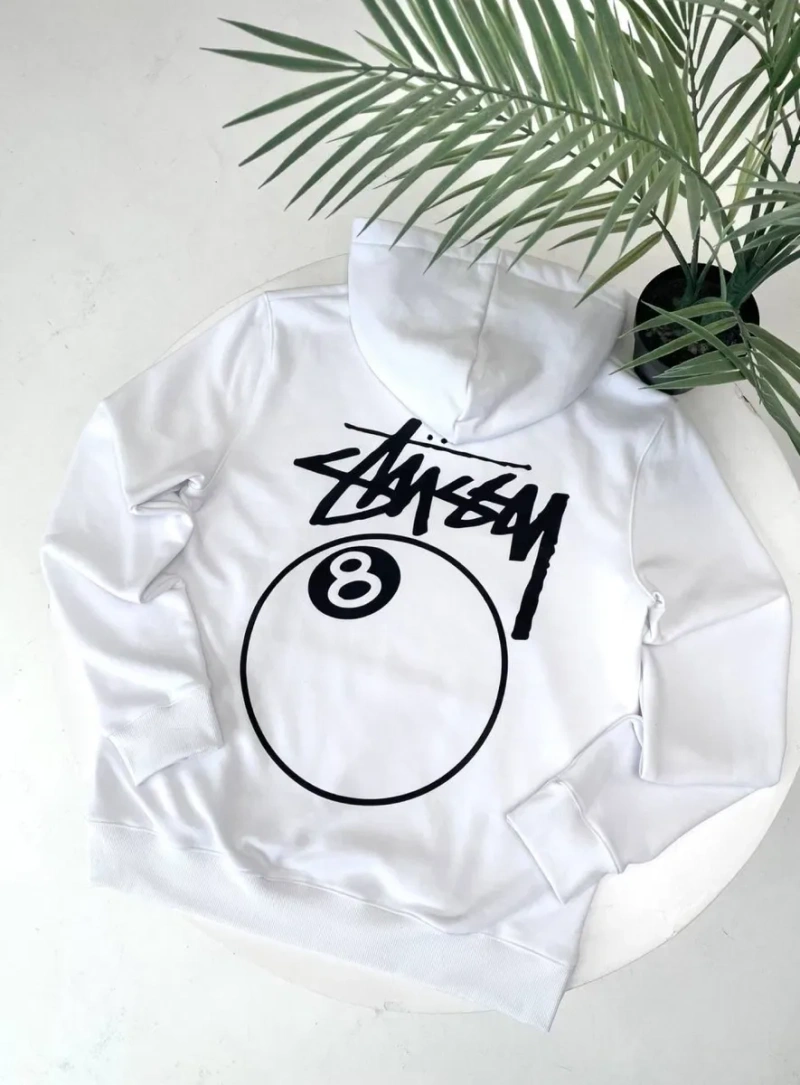 Чорне худі Stussy 8 ball/ біла кофта стуссі / светр стюссі з лого — фото 2