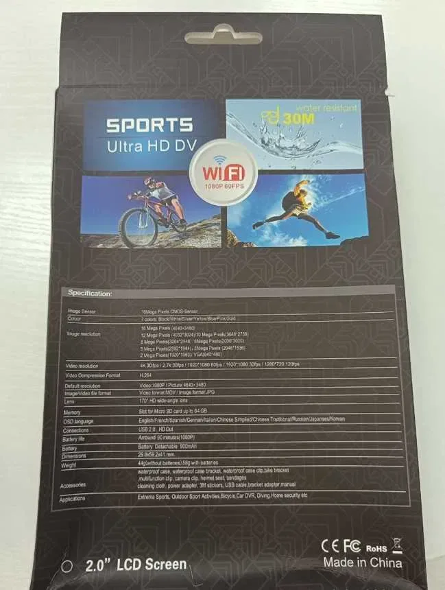 Экшн-камера 4K Sports Ultra HD DV WiFi 16 МП водонепроницаемая до 30 м — фото 6