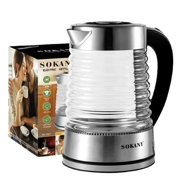 Електрочайник Sokany SK-1027 2.2 л скляний новий LED підсвітка — фото 4