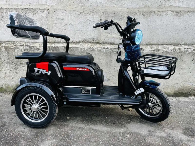 Електротрицикл электроскутер 1500W Lifepo 4 30a 77v трьох колісний Crosser TR-1 PRO сірий LFP/Grafen чорно-червоний — фото 7