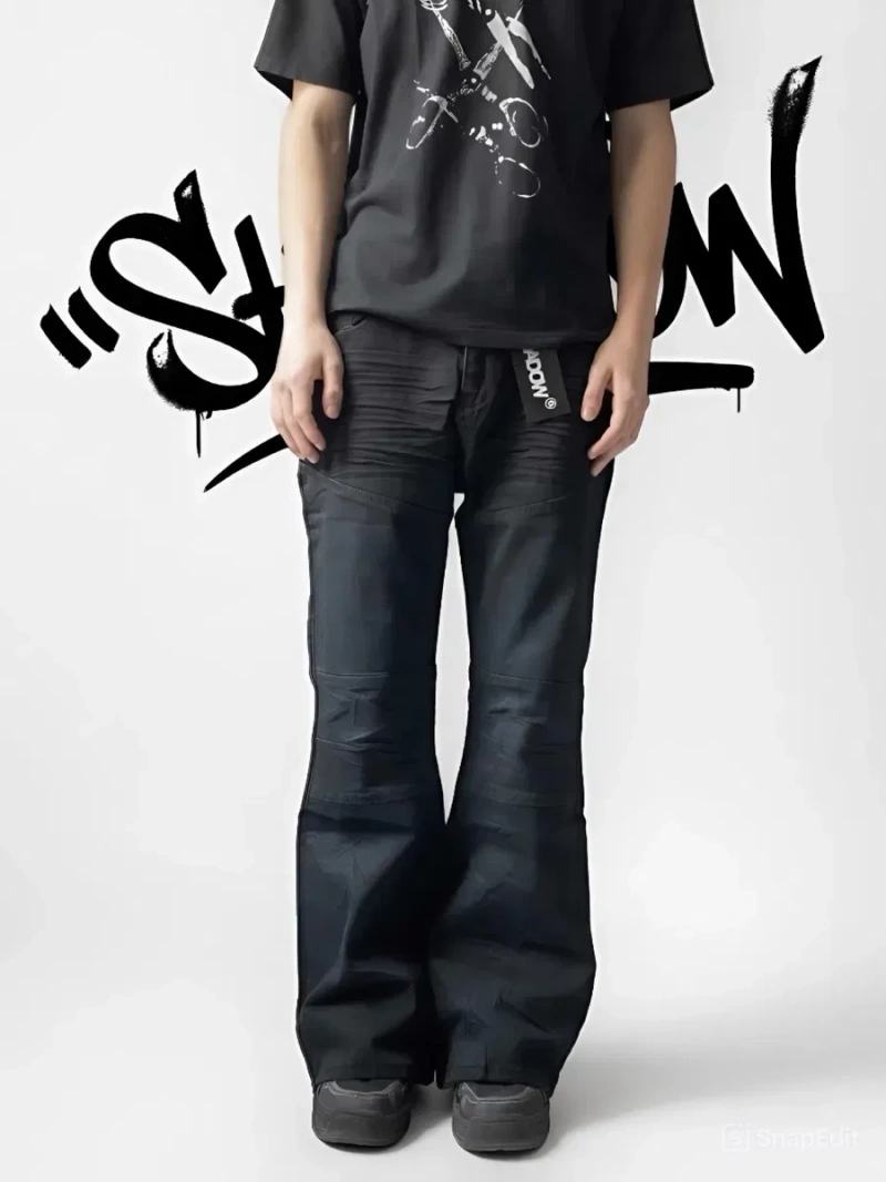 Flared jeans “Dark” | Клеш кльош чорні темні indie sleaze архив arhive sk8 y2k opium raw denim bootcut jaded london джинсы фларед рвані буткат — фото 2