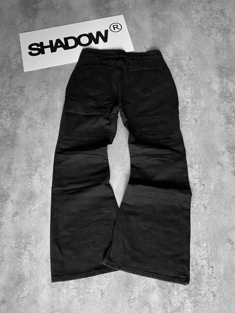Flared jeans “Dark” | Клеш кльош чорні темні indie sleaze архив arhive sk8 y2k opium raw denim bootcut jaded london джинсы фларед рвані буткат — фото 4