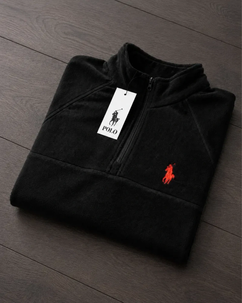 Фліска Polo Ralph Lauren чорна, тепла кофта з коміром-стійкою та блискавкою, S–3XL — фото 3