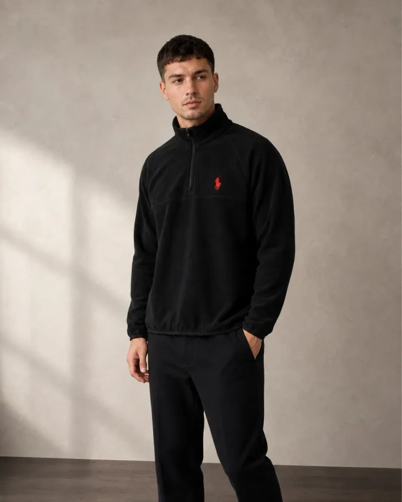 Фліска Polo Ralph Lauren чорна, тепла кофта з коміром-стійкою та блискавкою, S–3XL — фото 6
