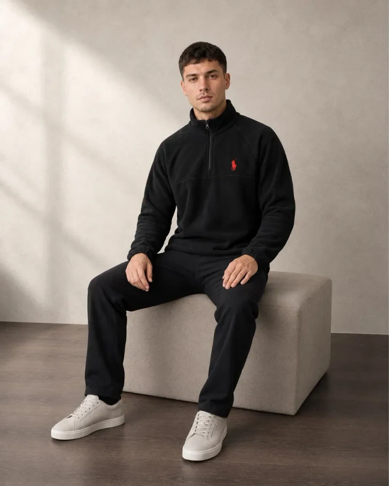 Фліска Polo Ralph Lauren чорна, тепла кофта з коміром-стійкою та блискавкою, S–3XL — фото 7