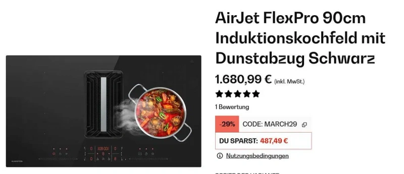 Індукційна плита з витяжкою Klarstein AirJet FlexPro. 90 см . Потужна — фото 2