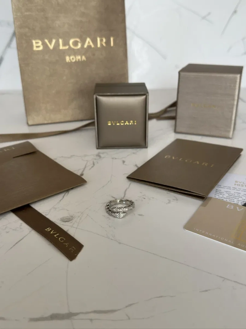 Каблучка Bvlgari біле золото позолота 18к serpenti повний комплект , кільце булгарі, кольцо булгари, 750 проба, 16,5-17 розмір, 6,5, 7 размер — фото 4