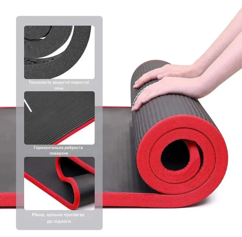 Килимок для йоги та фітнесу WCG ComfortLine NBR 10mm із захисним кантом та розміткою (чорний) — фото 6