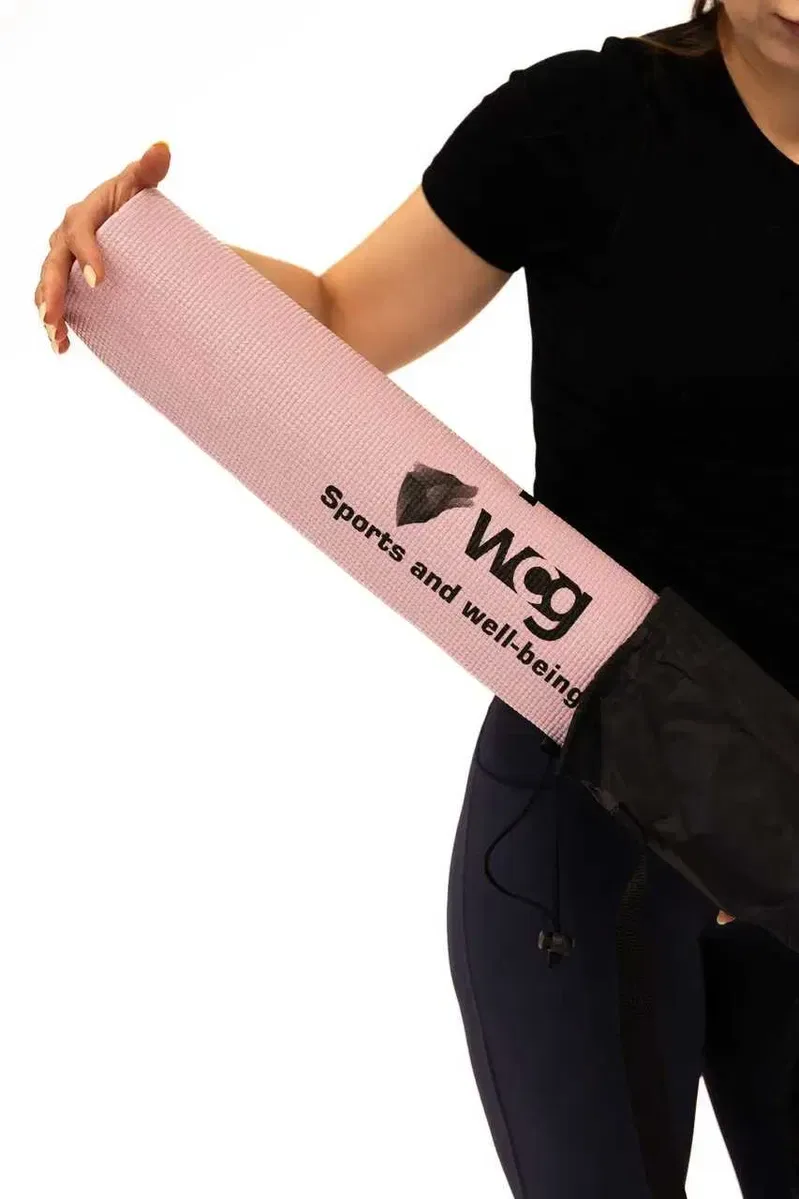 Килимок для йоги WCG Asana 173×61×0,4 см з розміткою для асан та чохлом, пастельно-рожевий — фото 2