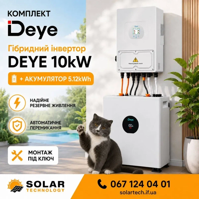 Комплект Інвертор Deye 6 квт + АКБ Deye 5,12 квт + Монтаж під ключ + Налаштування + Сервіс + Гарантія Deye Solax ДБЖ Інвертор Акумулятор — фото 3