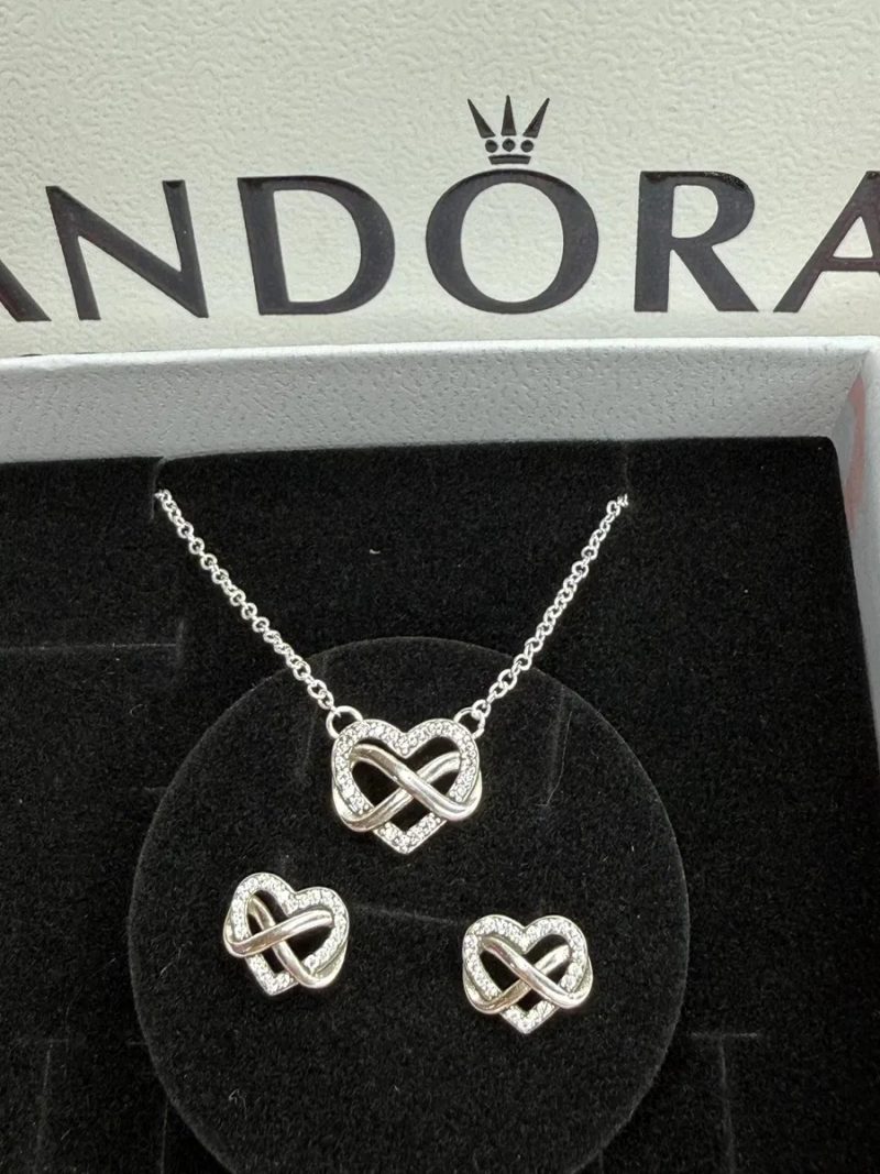Комплект Pandora Намисто, Сережки Серце нескінченності S925 Пандора Бірка Гарантія 30 днів — фото 2