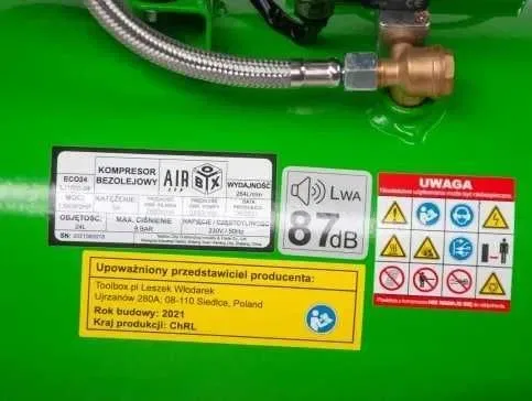 Компресор БЕЗМАСЛЯНИЙ 1,5 кВт 264 л/хв на 24 л та 8 бар Airbox ECO24 — фото 8
