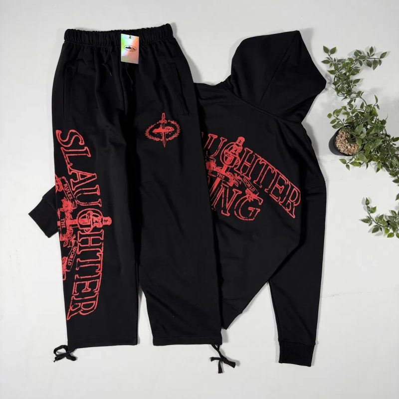 Костюм Corteiz Slaughter Gang S-XL штани та худі кортез зіпка слотер генг червоний принт дрілл drill y2k cortez худи зипка
