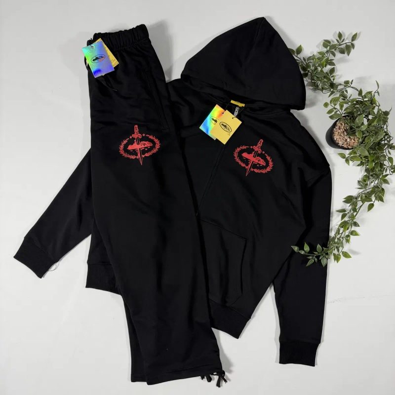 Костюм Corteiz Slaughter Gang S-XL штани та худі кортез зіпка слотер генг червоний принт дрілл drill y2k cortez худи зипка — фото 3
