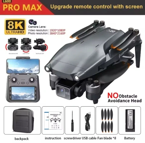 L600 Pro Max з екраном на пульті дрон GPS 3осьова стабілізація квадрок