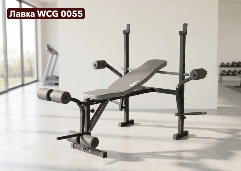 Лава для жиму WCG 0055ps + приставка Скотта + стійки під штангу + батерфляй + блок для ніг — фото 2