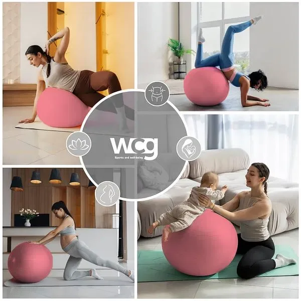 М'яч для фітнесу (фітбол) WCG 65 Anti-Burst 250кг Персиковий + насос — фото 4