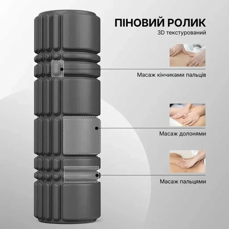 Масажний ролик WCG K3 Premium Foam Roller 42 см, чорний, 3D рельєф, EVA, до 200 кг — фото 2