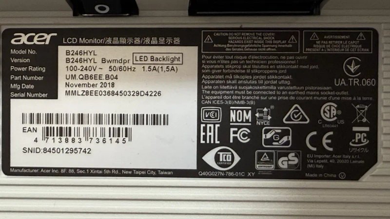 Монітор 24"  Acer B246HYL IPS FullHD DP DVI  VGA VESA 1920x1080 клас А — фото 2